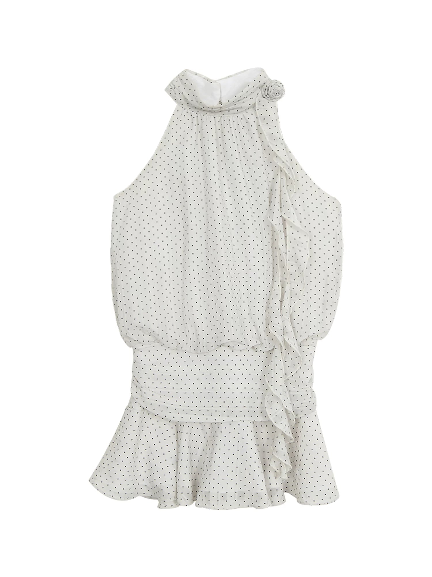 White Polka Halter Dress