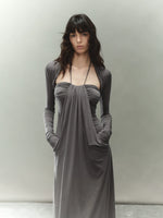 Gray Lyocell Braided-Halter Ruched Dress Set