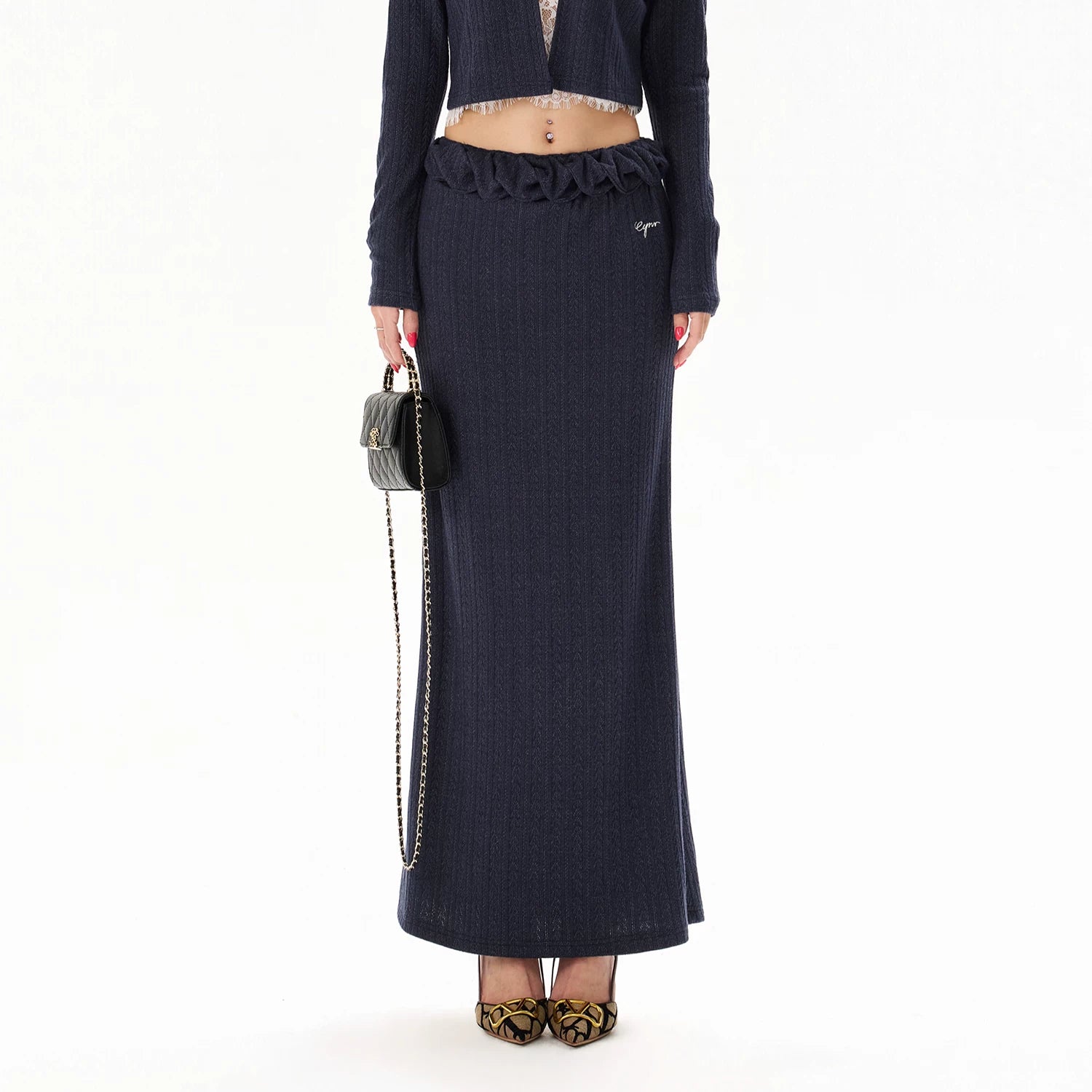 Navy Lace Layered Knit Set