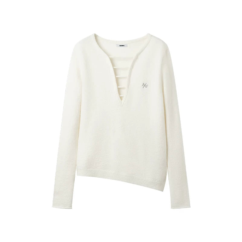Deep-V Asymmetric Hem Knit Top