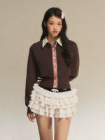 Brown Faux Layered Waist-Fitted Cropped Top