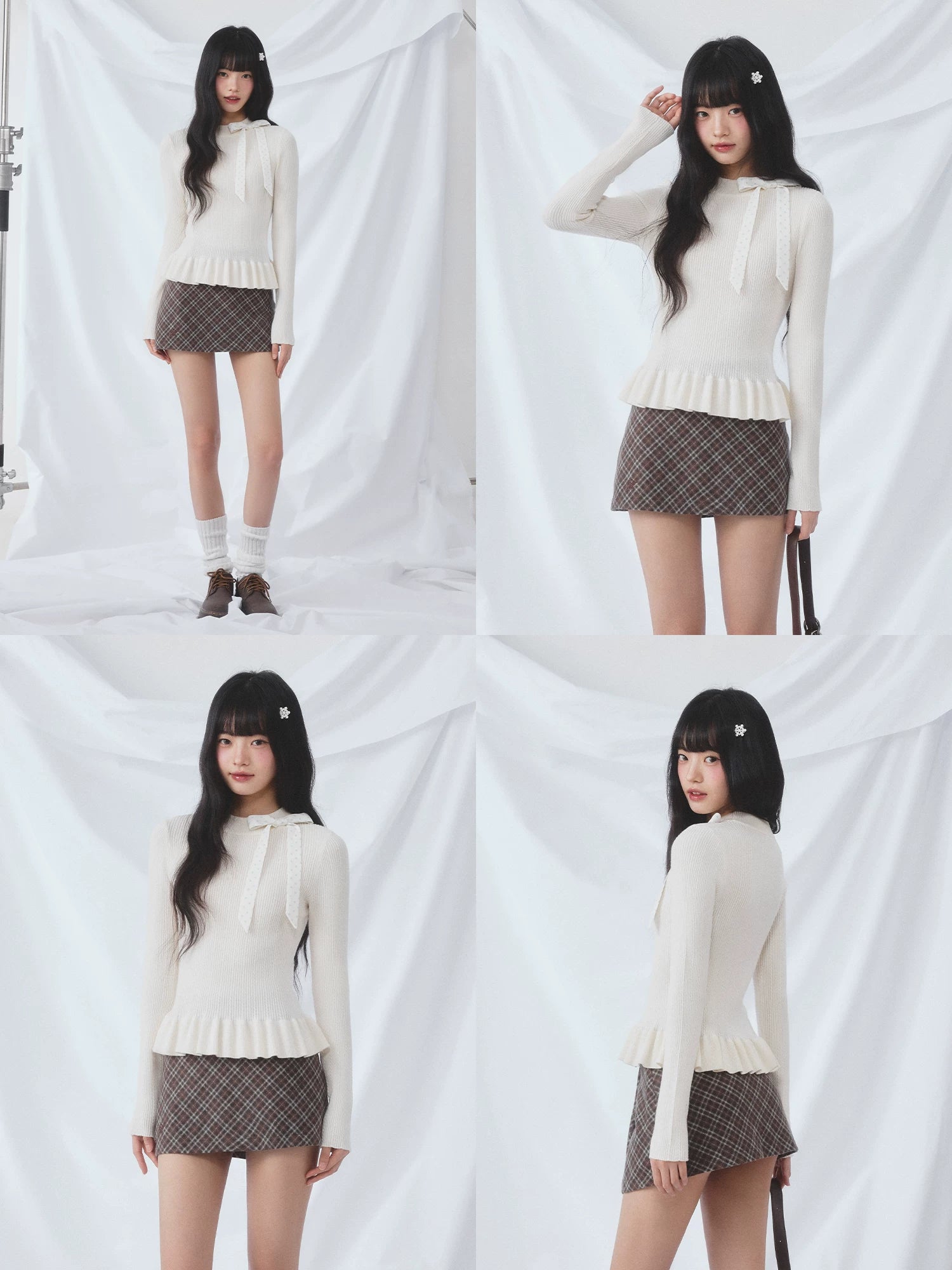 Apricot Bow Ruffle Knit Top