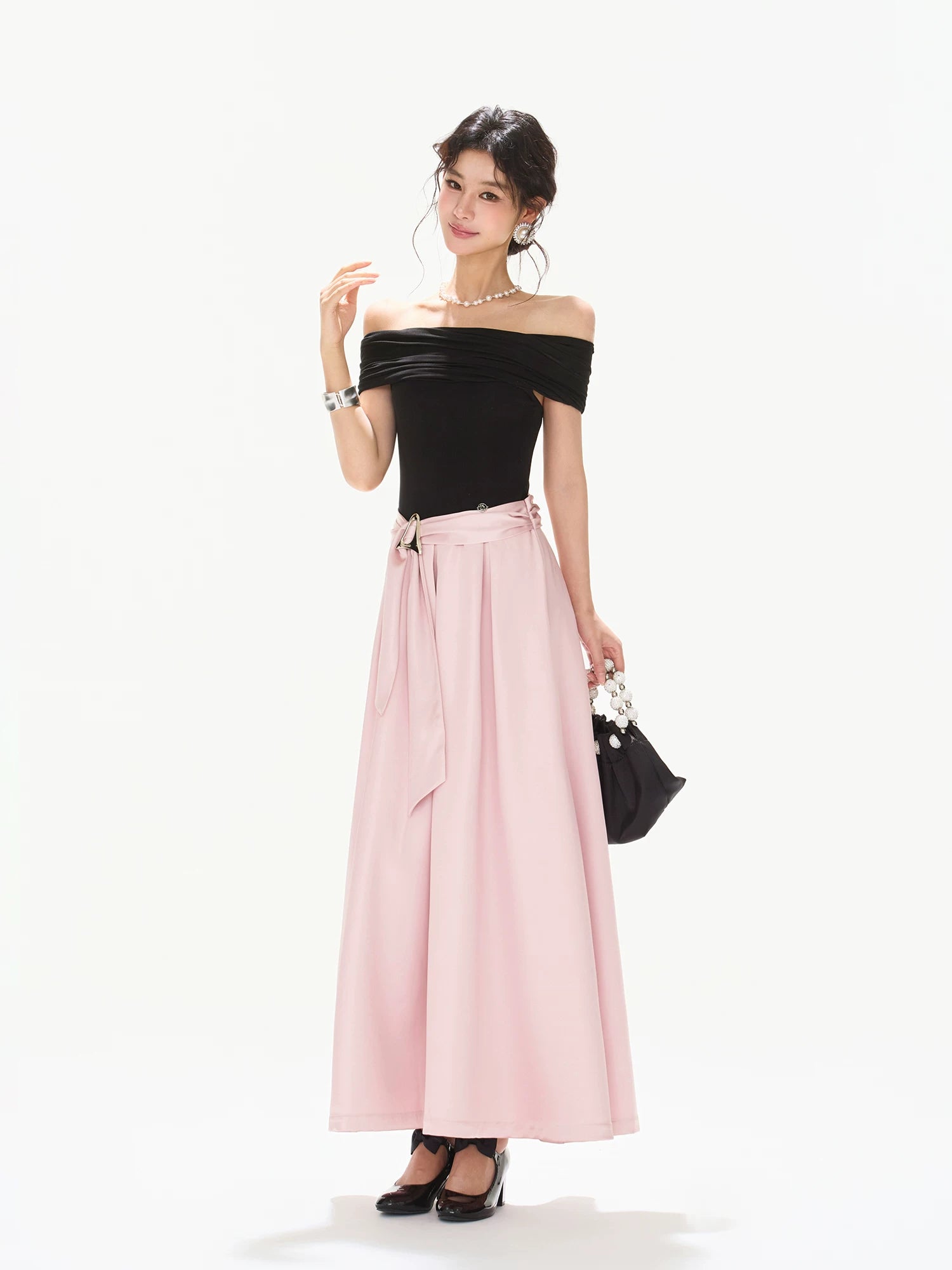 Off-Shoulder Satin Maxi Dress