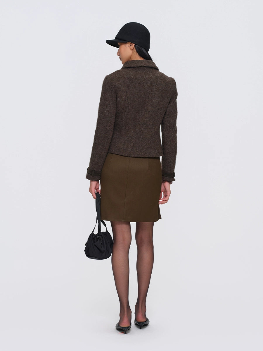 Metal-Button Wool-Blend Structured Short Jacket