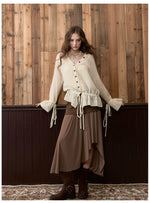 Brown & Off-white Drawstring Knit Cardigan