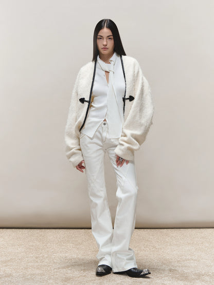 Toggle Trim Diamond-Stitch Wool Coat