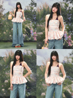 Printed Halter Bubble Top
