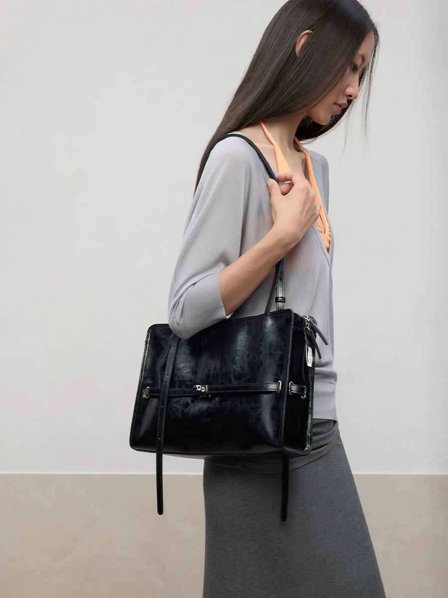 Black Microfiber Leather Water-Repellent Crossbody Bag