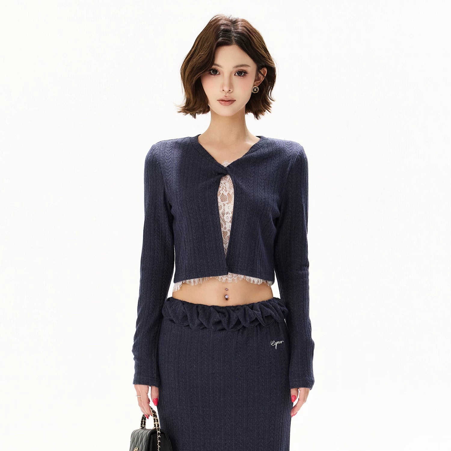 Navy Lace Layered Knit Set