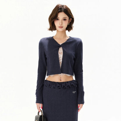 Navy Lace Layered Knit Set