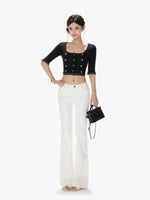 Black Silver Knit Crop Top