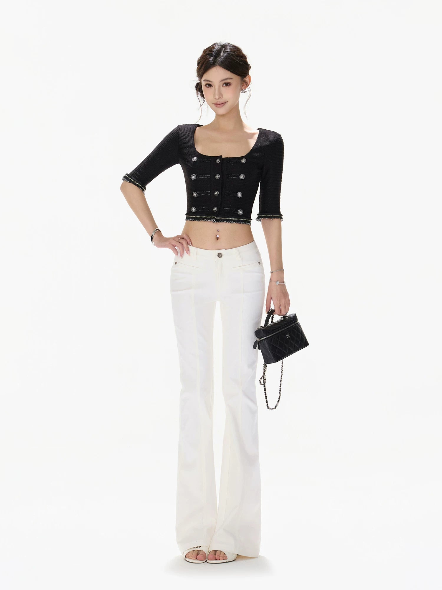 Black Silver Knit Crop Top