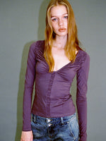 Ruched Low-Neck Knit Top
