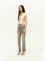 Double Waist Flared Denim Pants