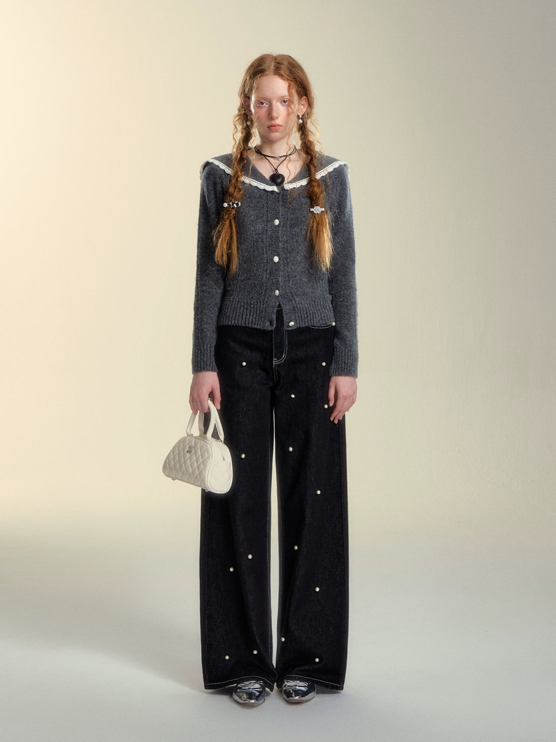 Sailor‑Collar Lace Cardigan