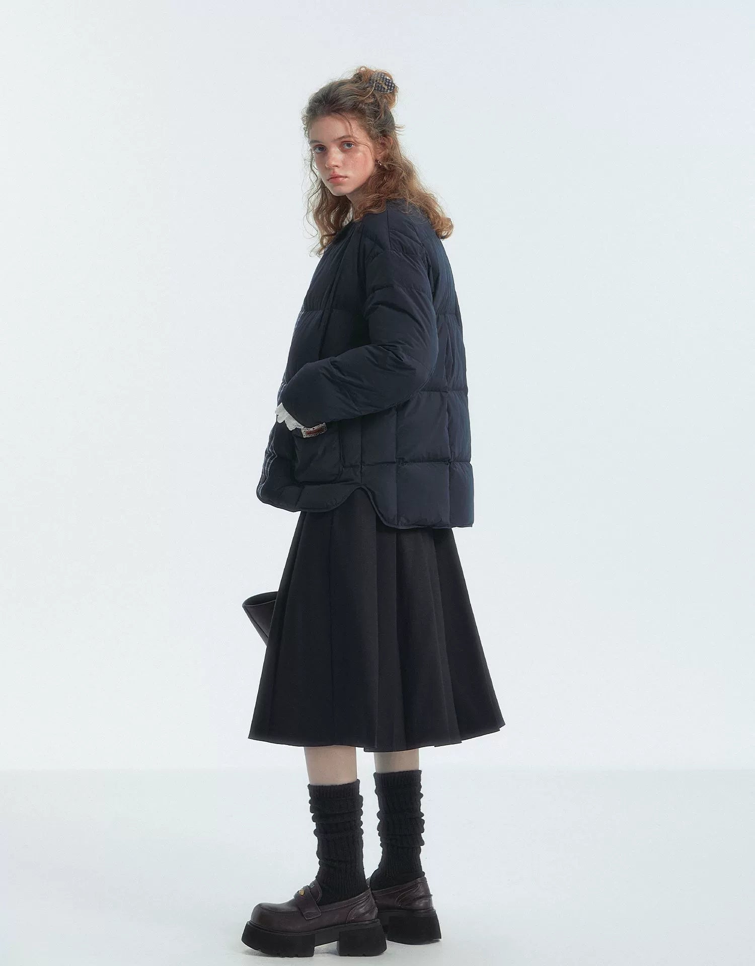 Collarless Colorblock Down Jacket
