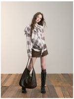 Brown Studded Faux Suede Shorts