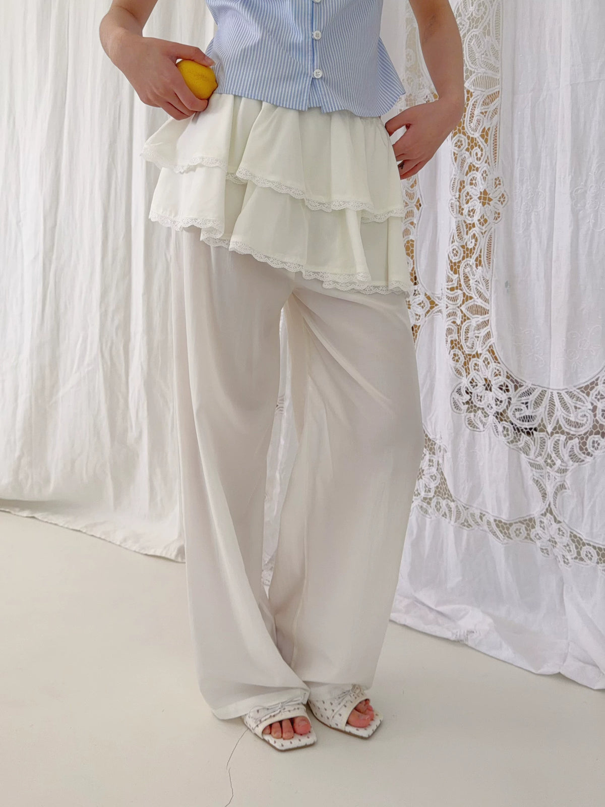 Layered Ruffle Wide-Leg Pants