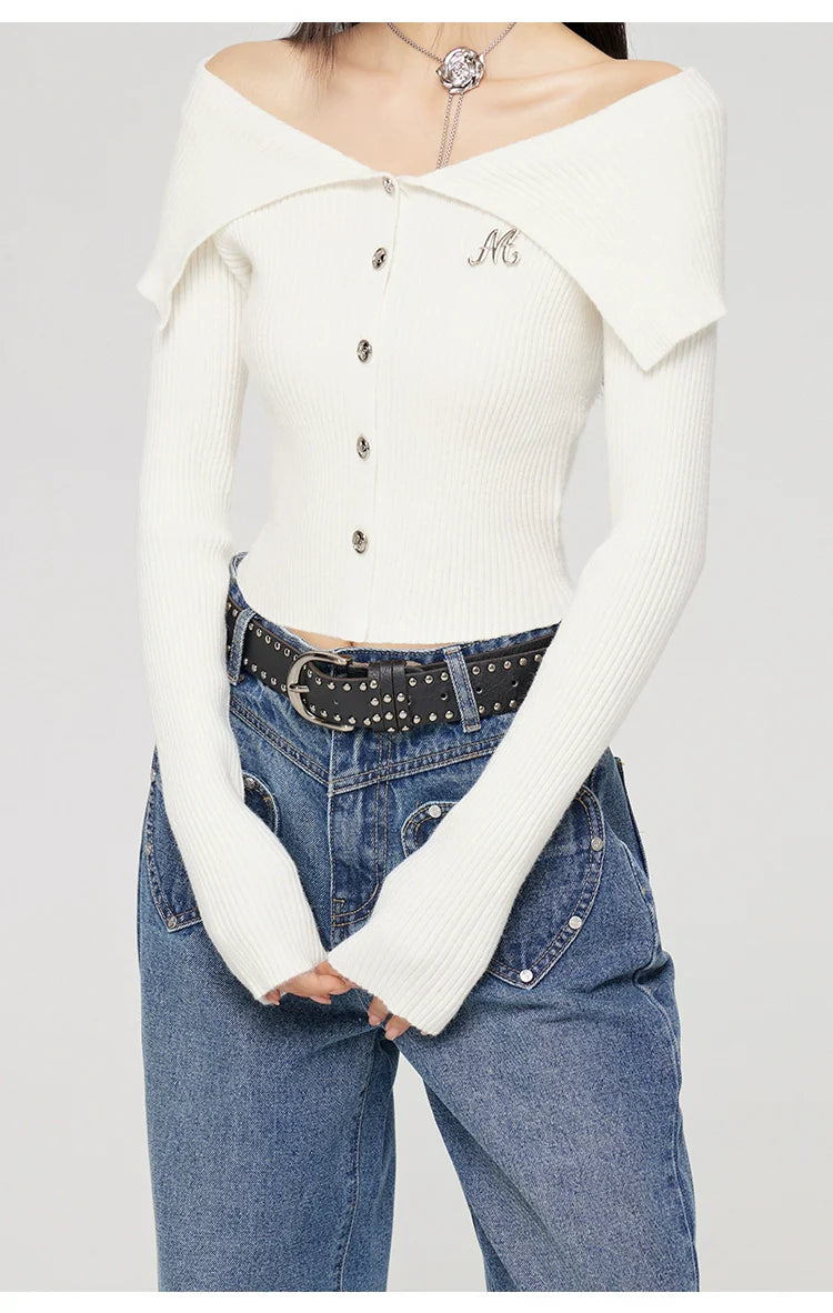 Black &amp; Off-white Turn-down Collar Sweater