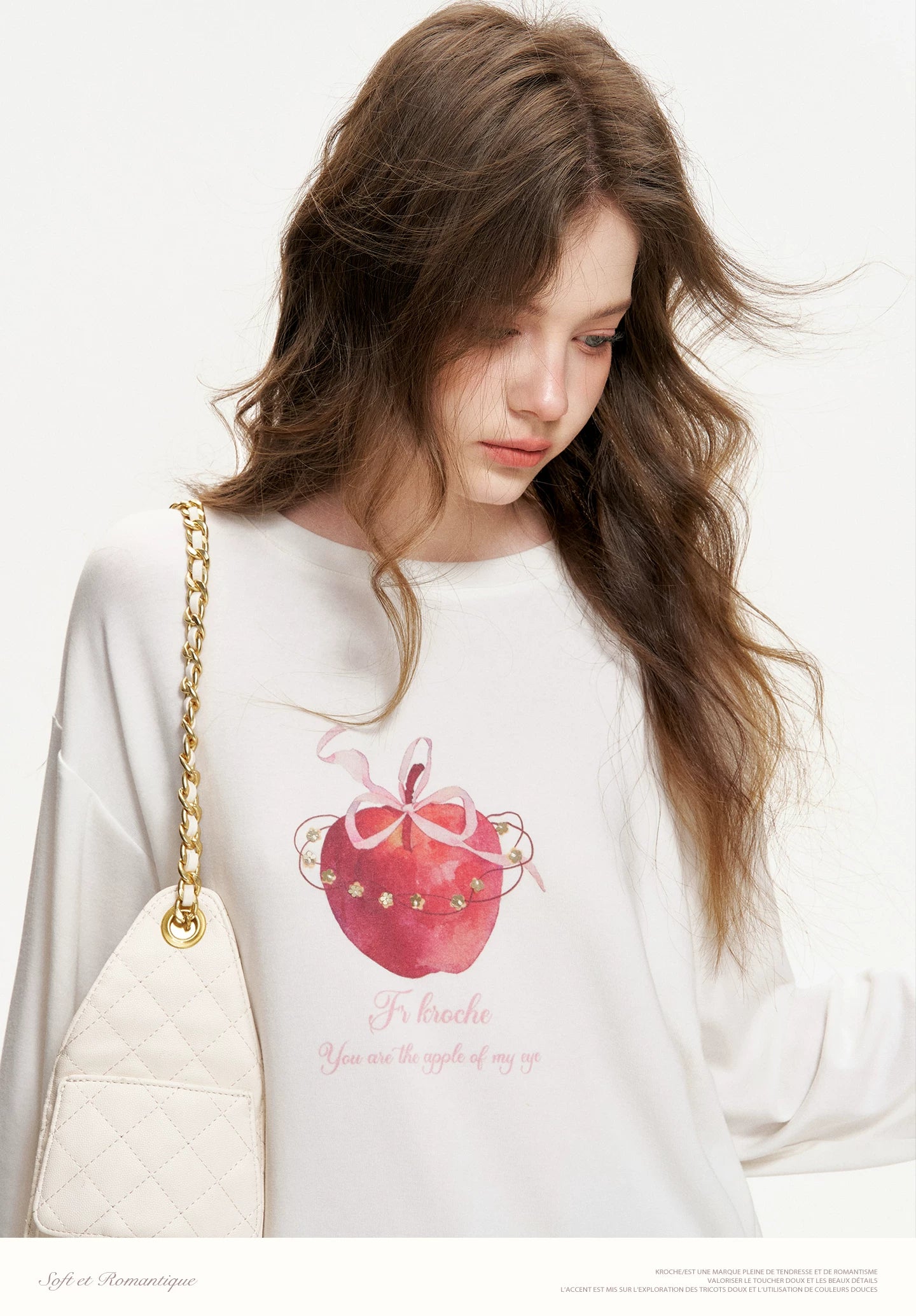 Apple Printed Bow Sequin T-Shirt