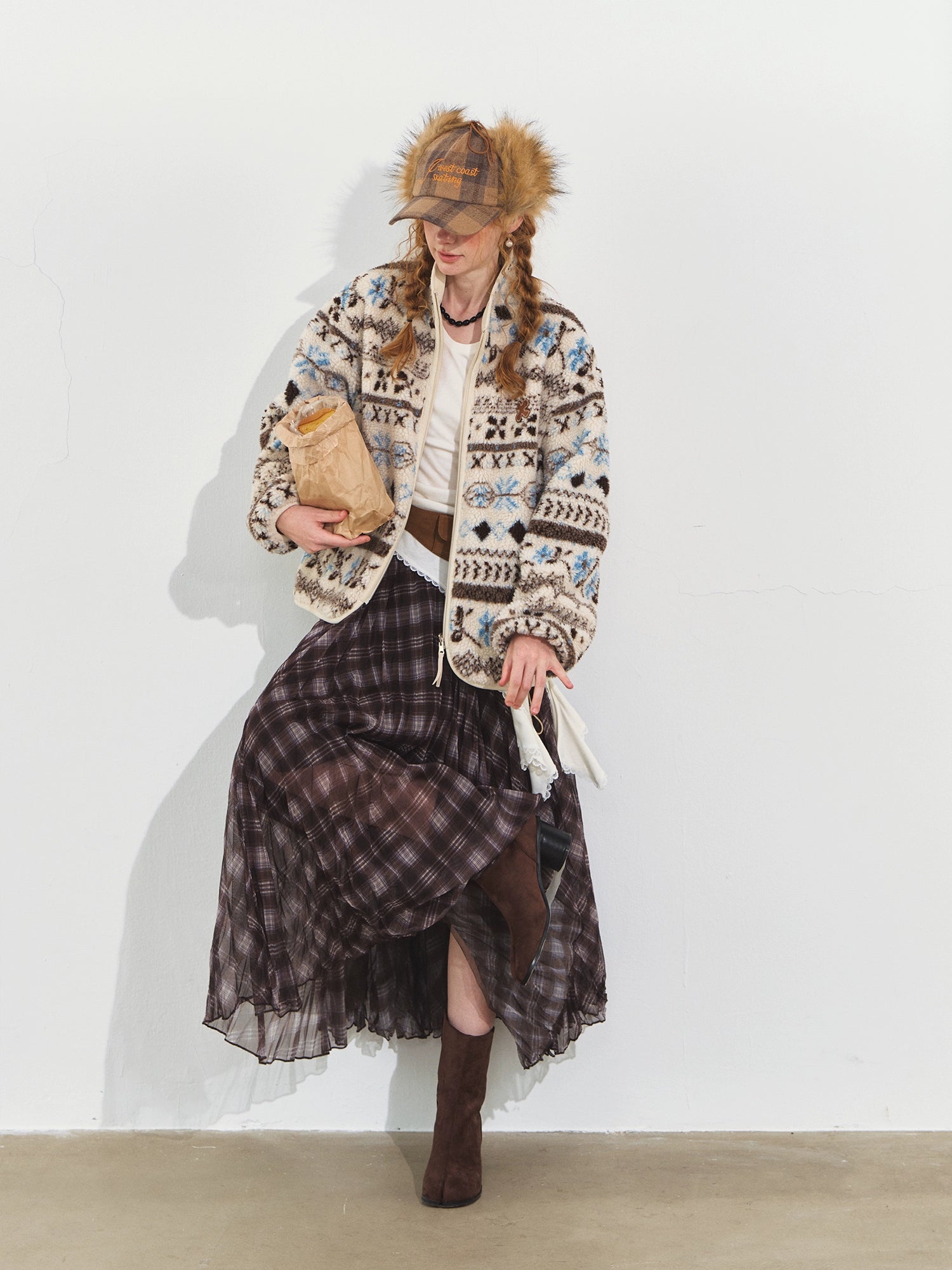 Jacquard Fleece High-neck Oversized Jacket