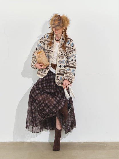 Jacquard Fleece High-neck Oversized Jacket