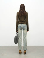 Double Waist Flared Denim Pants
