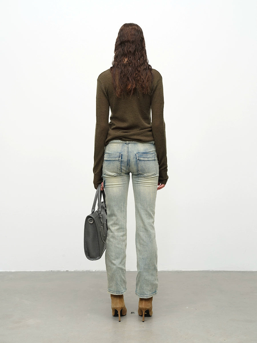 Double Waist Flared Denim Pants