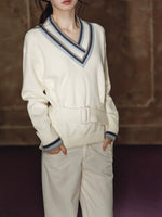 Contrast Double-V Sweater