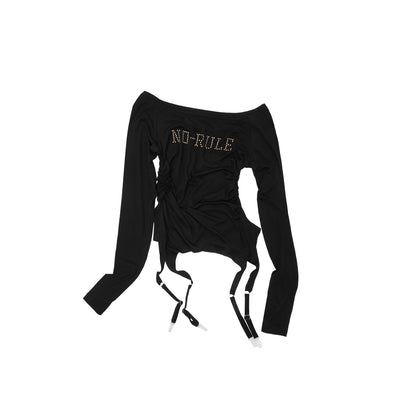 Garter Rhinestone Ruched Knit Top