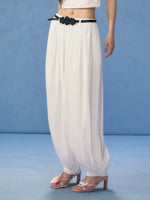 Floral Belt Balloon Wide-Leg Pants