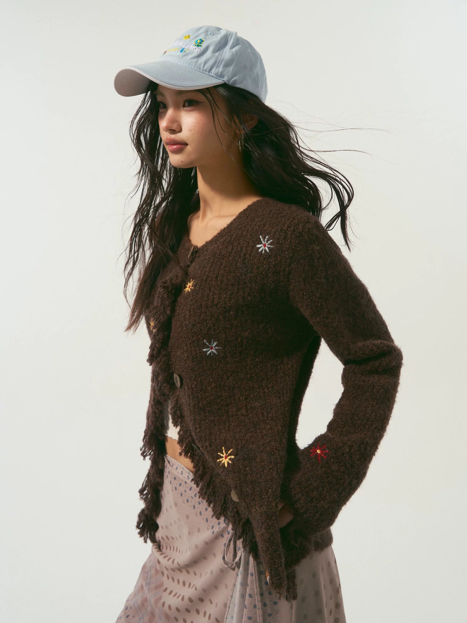 Brown Fringe Floral Cardigan