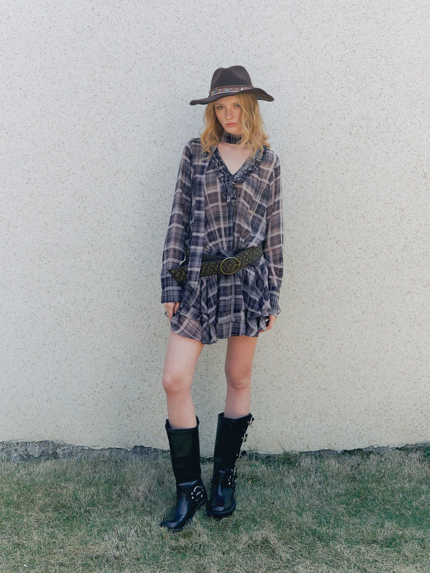 Vintage Plaid Chiffon Dress