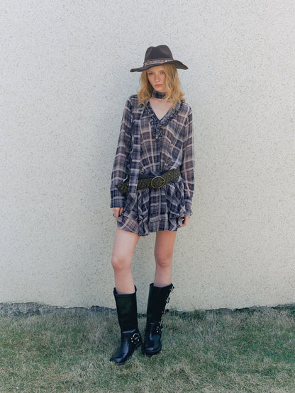 Vintage Plaid Chiffon Dress