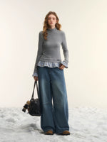 Mock Neck Plaid Trim Base Top