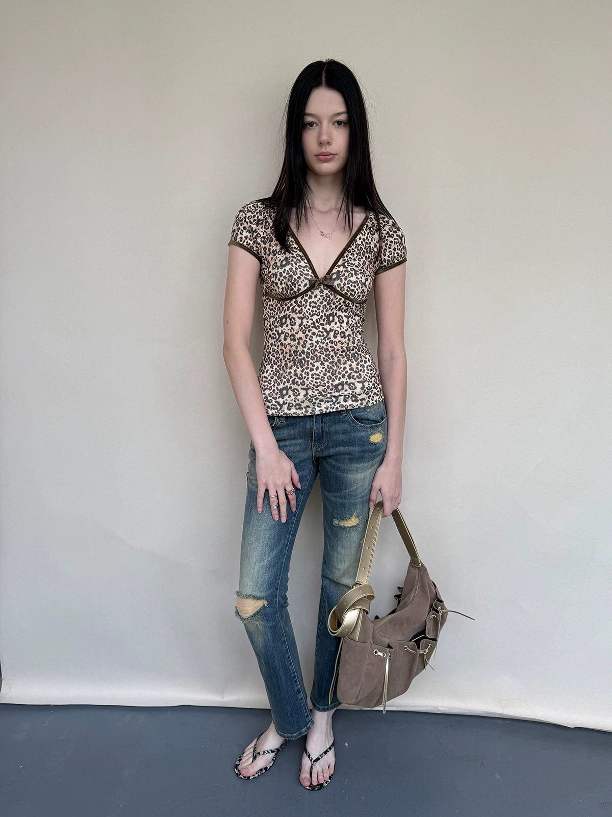 Leopard Print Deep V Tee