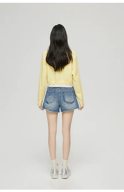 Yellow &amp; Gray 2-in-1 Frayed-edge Sweater