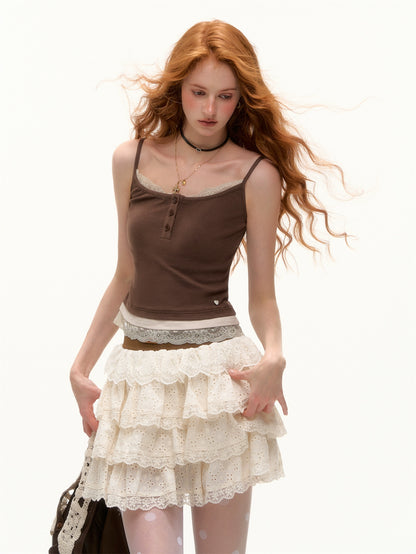 Lace Trim Layered Crop Tank