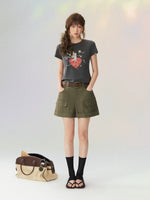 Multi-Pocket Rolled Hem Cargo Shorts
