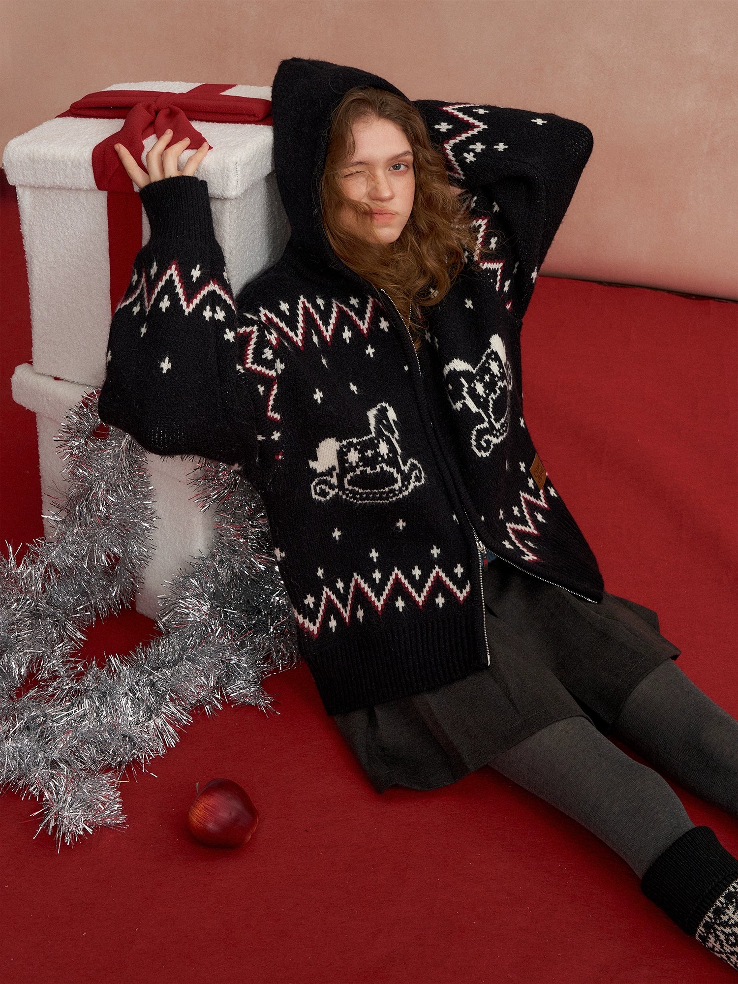 Fair Isle Horse Hooded Cardigan