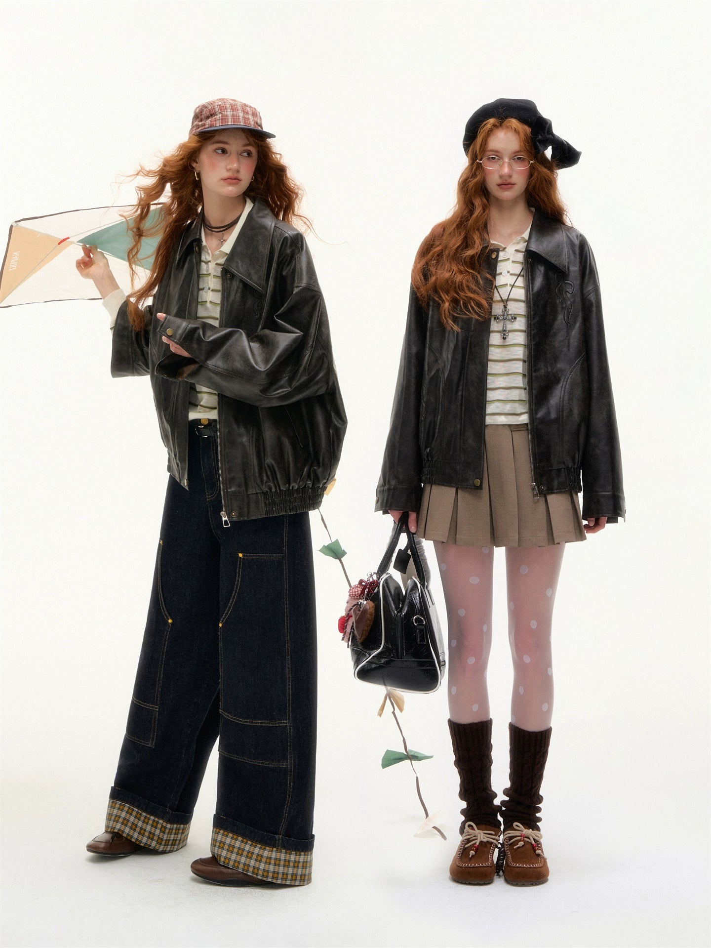 Vintage Bow Embossed Leather Jacket