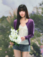 Purple Knit Cropped Cardigan