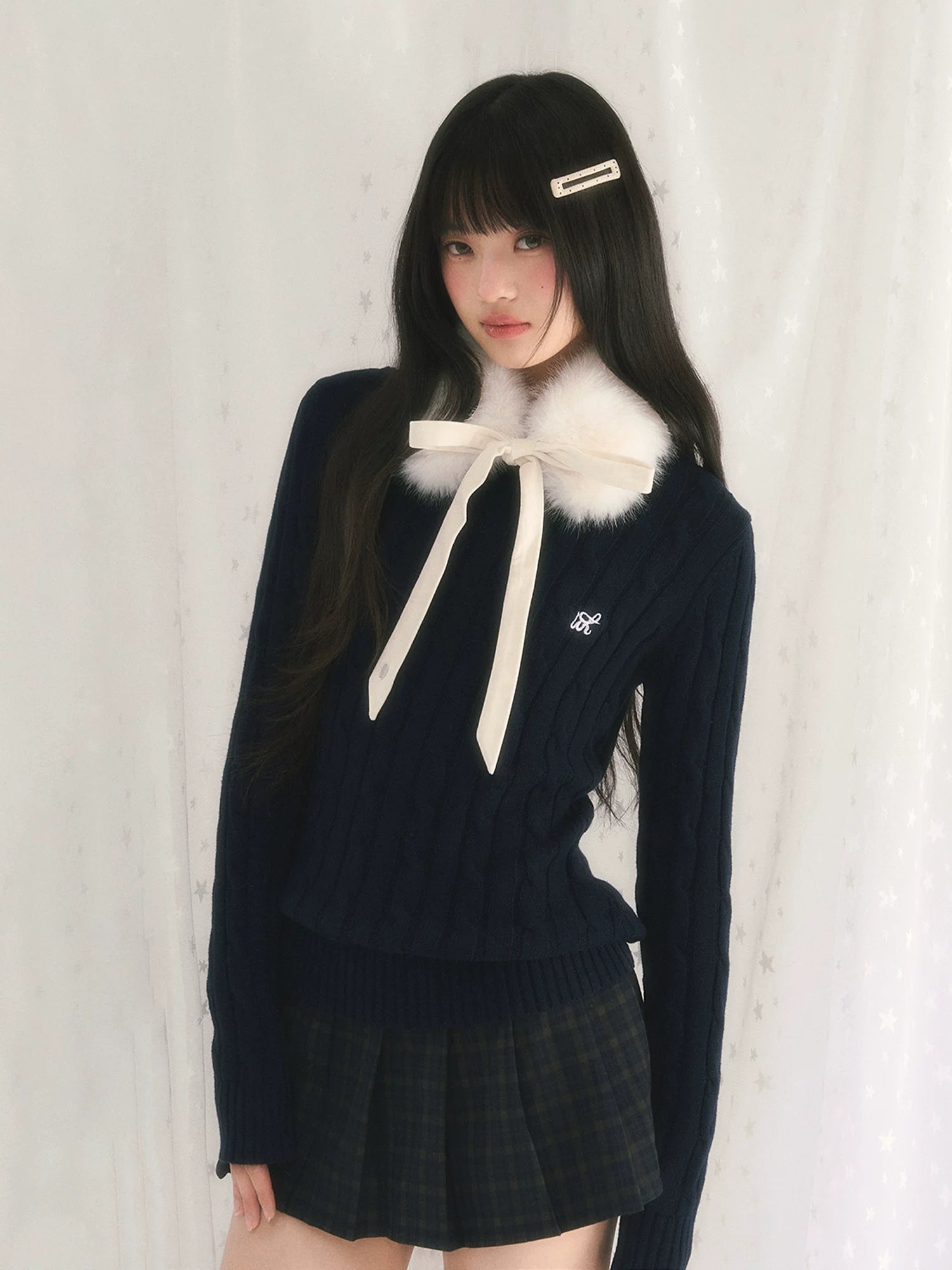Detachable Snood Cable Knit Top