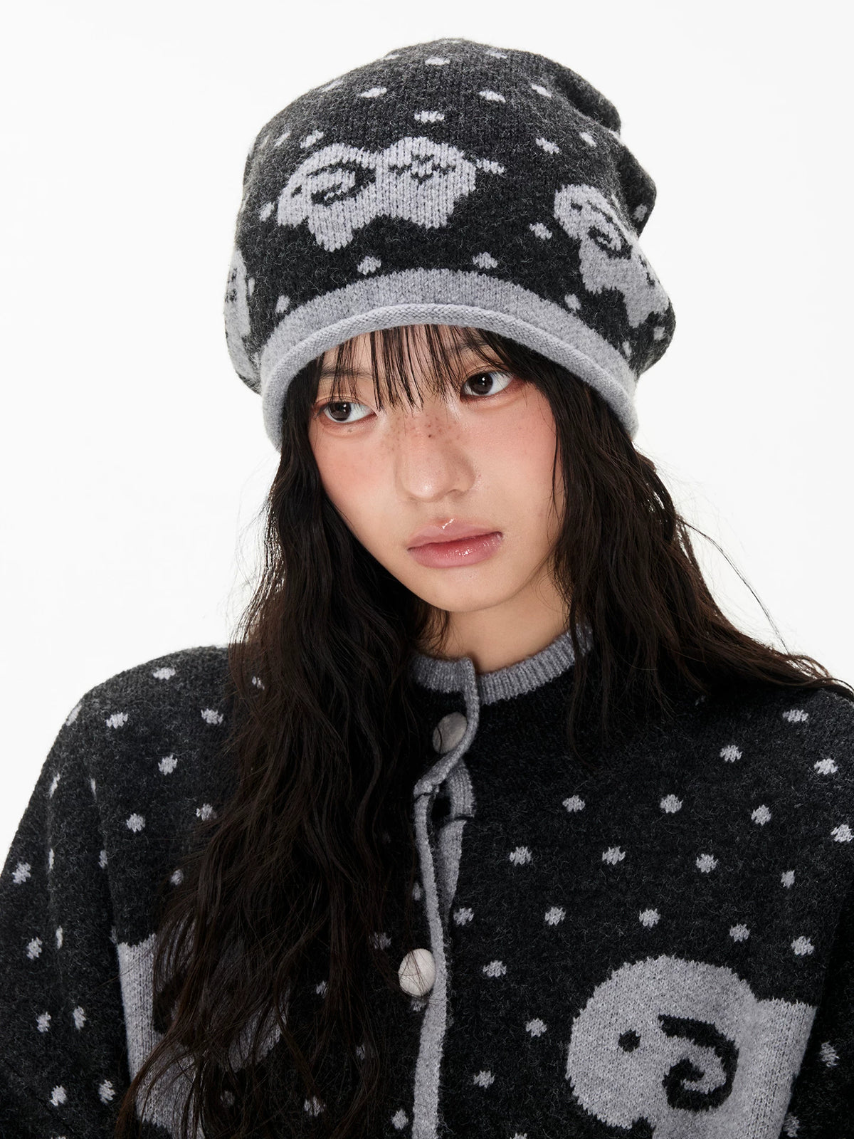 Fair Isle Sheep Jacquard Knit Beanie