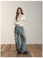 Distressed Wide-Leg Denim Pants