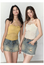 Rose Knitted Hollow Out Spaghetti Strap Tank Top
