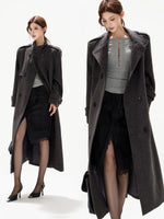 Black Wide-Shoulder Wool Coat