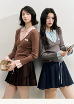 Brown & Navy College Pleated Skirt