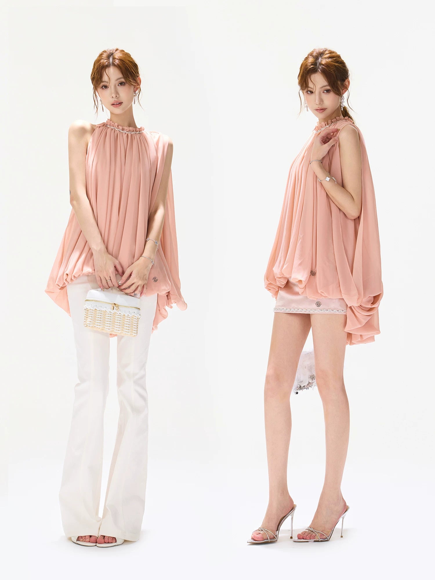 Mist Pink Beaded Halter Top