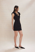 Black Ruffled V-neck Denim Dress